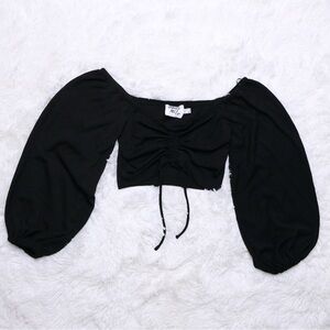 PRINCESS POLLY Black Balloon Sleeve Runched Crop Top